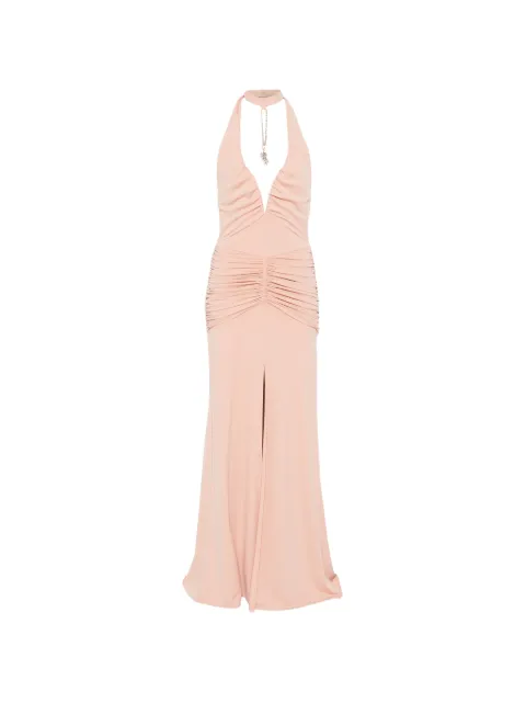 Babylone Paris halterneck gathered maxi dress Neutrals WE00782