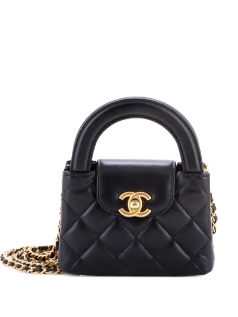 CHANEL Pre-Owned Kelly Top Handle Shopping Bag Quilted Shiny Aged Calfskin Nano crossbody bag Black 5910PICZ0N9QIO6P