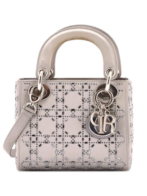 Christian Dior Pre-Owned Lady Dior Bag Crystal Embellished Cannage Quilt Satin Mini satchel Grey 1DJNBX6YL96EWP1Q