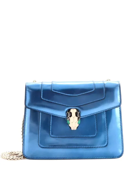 Bvlgari Pre-Owned Serpenti Forever Square Metallic Leather Small shoulder bag Blue KUE6QKZF3ONYDVLH