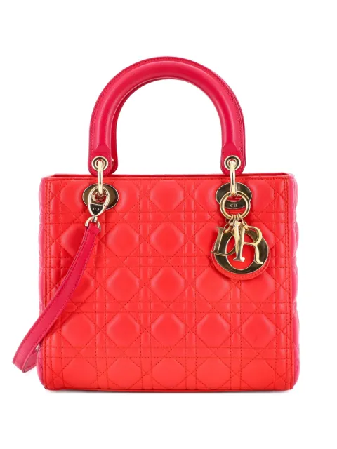 Christian Dior Pre-Owned Lady Dior Bag Cannage Quilt Lambskin Medium satchel Red H6F6LZEHD8U7539C