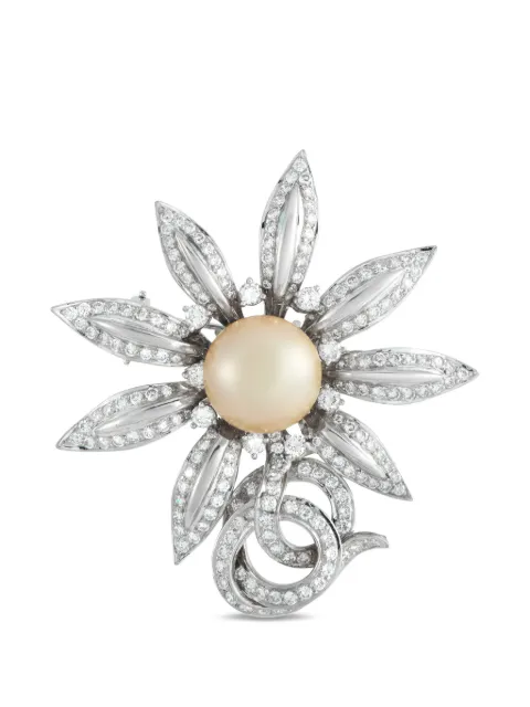 LB Exclusive diamond and pearl sunflower brooch Silver MF15012326