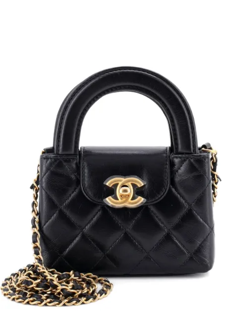 CHANEL Pre-Owned Kelly Top Handle Shopping Bag Quilted Shiny Aged Calfskin Nano crossbody bag Black Z6045QY5SVZ30UYG