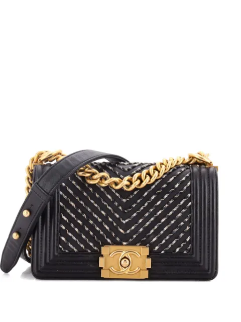 CHANEL Pre-Owned By The Sea Boy Flap Bag Chevron Embroidered Calfskin Small shoulder bag Black 4GSCZJII5CYXHT5Q