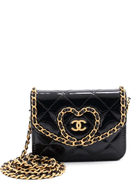 CHANEL Pre-Owned Heart Chain Flap Bag Quilted Patent Mini crossbody bag Black XG21MM833Z4MJ5JX