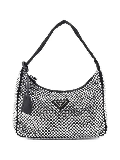Prada Pre-Owned Re-Edition 2000 Crystal Embellished Satin Mini hobo bag Black UJVT2UWB281BEEZG
