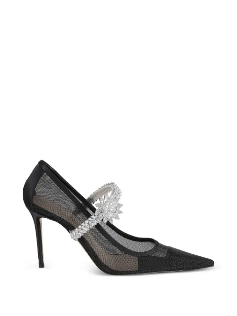MACH & MACH lotus-flower-jewelled mesh pumps Black R26S090695NETB17