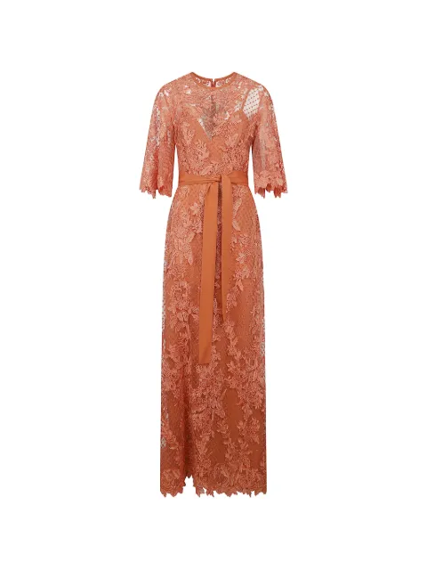 Elie Saab floral belted dress Orange D1094NR26TUL04