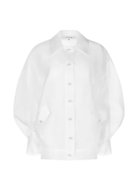 Mia Peculiar oversized pearl-button bomber jacket White RMPSB01