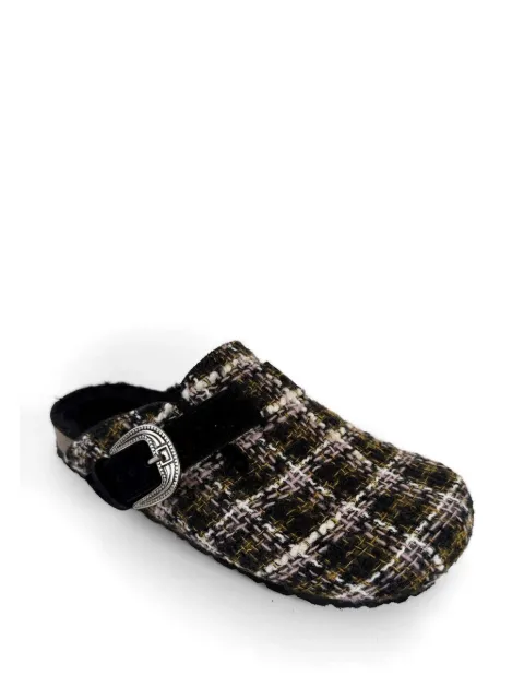 Faliero Sarti plaid buckle slippers Green I265001