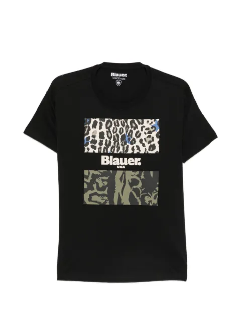 Blauer logo-print leopard-pattern T-shirt Black 21SBLDH02137004547