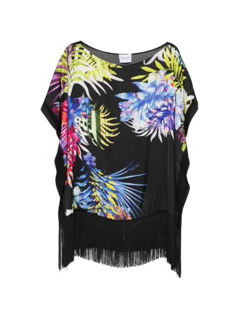 ALESSANDRO LEGORA floral-print fringed-trim tunic Black AT202