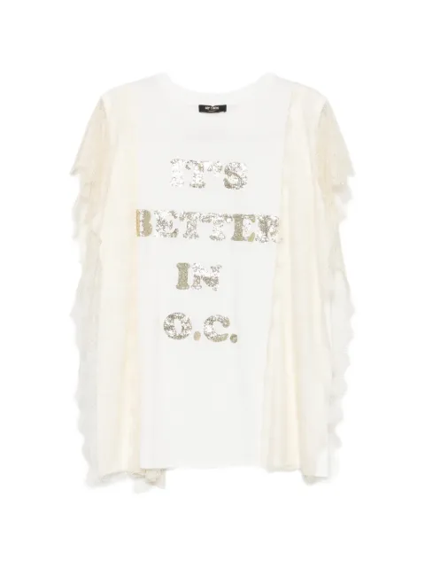 MY TWIN lace-trim sequin-logo cotton T-shirt White 201MT232E