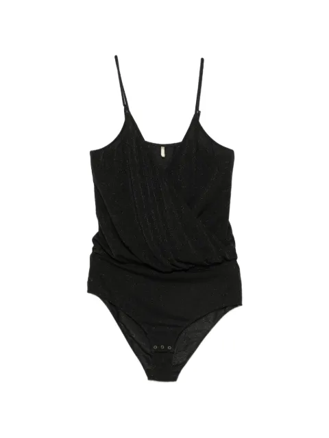 MOMONÌ glitter-effect wrap-style bodysuit Black MOUN00930MONERO