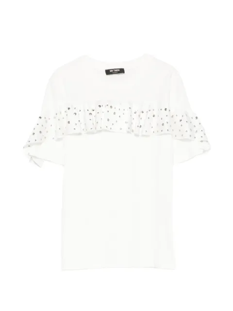 MY TWIN ruffle-trimmed studded T-shirt White 201MP235E