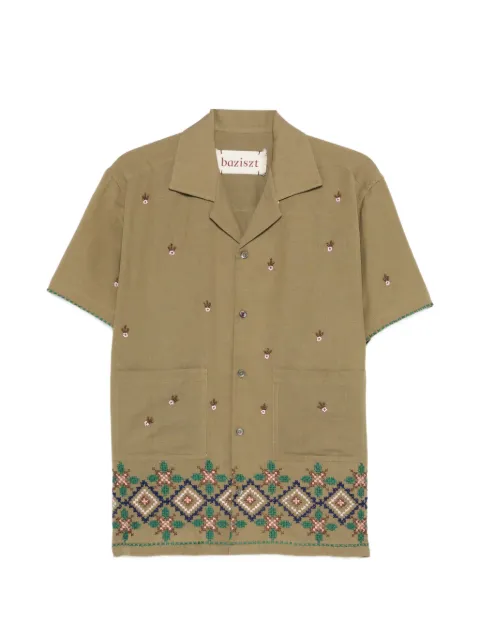 Baziszt hem-embroidered shirt Green BZSS26SR260126400