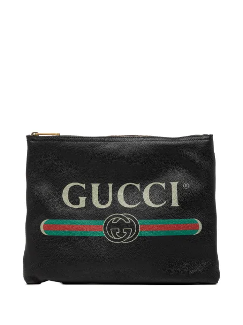 Gucci Pre-Owned 2016-2026 Medium Leather Logo Portfolio clutch bag Black V8SM75JJ2B0HRQ8N