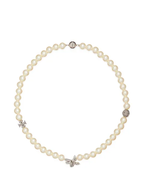 Tory Burch Moondance pave flower pearl necklace Silver 180866