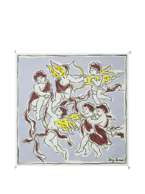 Tory Burch Cherubs silk square scarf Grey 180897
