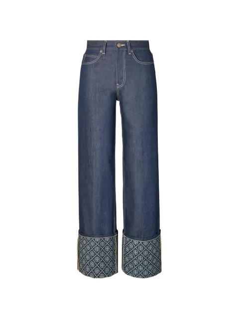 Tory Burch T monogram contrast-cuff straight legjeans Blue 177734