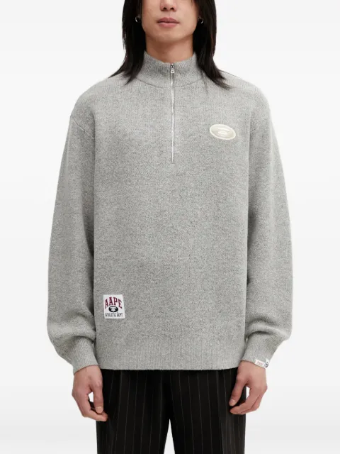 AAPE BY *A BATHING APE® AAPEUNVS moonface half-zip knit sweater Grey AAPKNMD303XXP