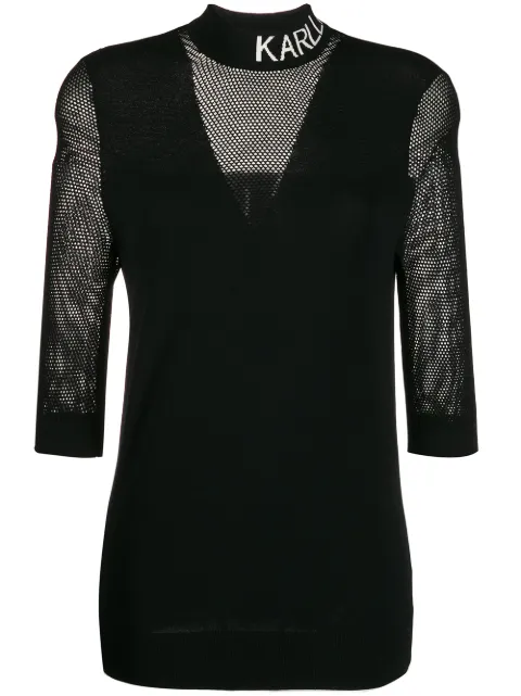 Karl Lagerfeld logo-collar perforated T-shirt Black 201W2009