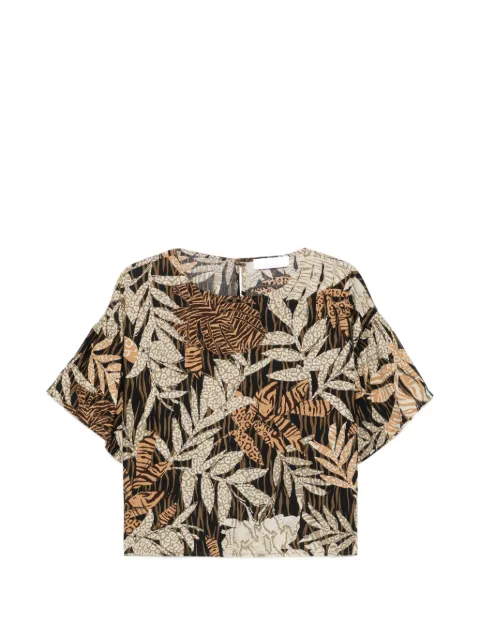 kaos leaf-pattern blouse Black NP1MR037