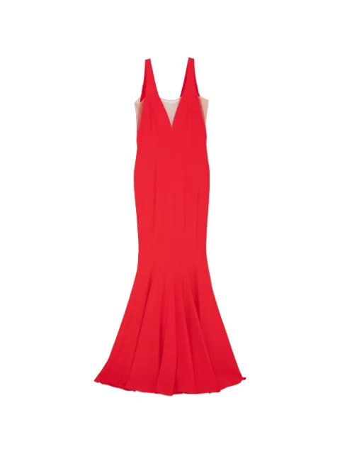 ALESSANDRO LEGORA sheer-panel V-neck maxi dress Red AT105ROSSO