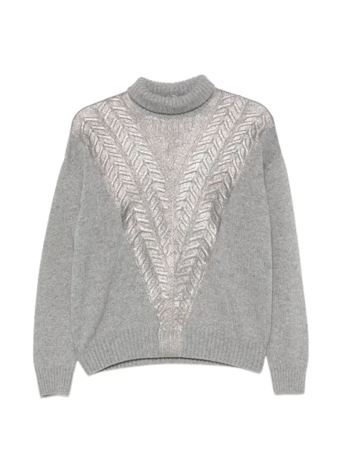 D.Exterior metallic cable-knit sweater Grey 53223