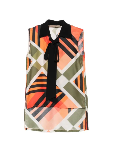 SIMONA CORSELLINI geometric-print pussy-bow blouse Orange P20CPTN003