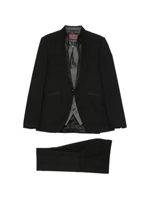 Carlo Pignatelli mandarin-collar satin-trim wool suit (set of four) Black 44JX145L107480