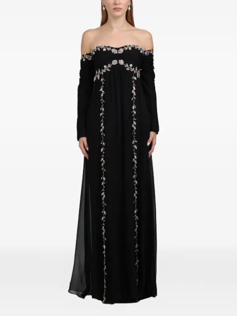 Dina Melwani embellished off-shoulder gown maxi dress Black DM2026170128