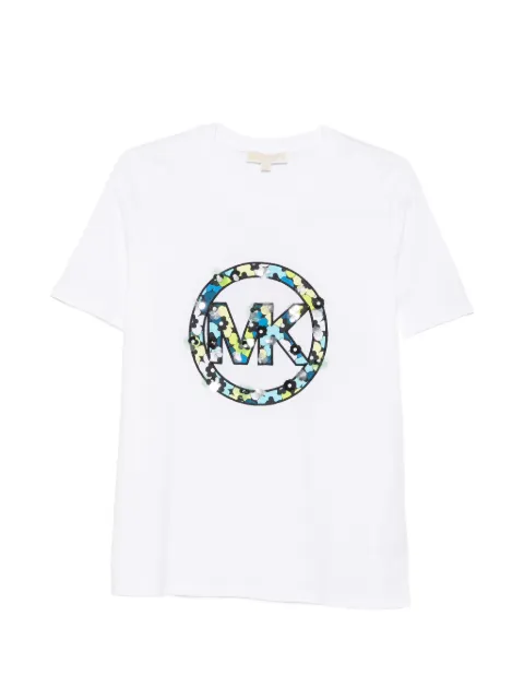 Michael Kors sequin-embellished logo-patch T-shirt White MS1501L97J