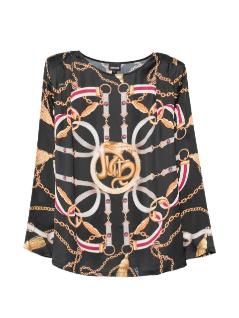 Just Cavalli chain-print long-sleeve blouse Black S04NC0327N39888