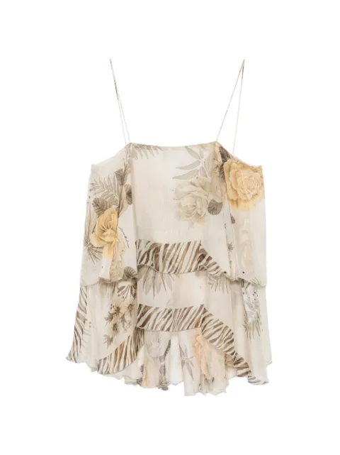 Anna Molinari floral-print tiered silk blouse Neutrals 7C033A