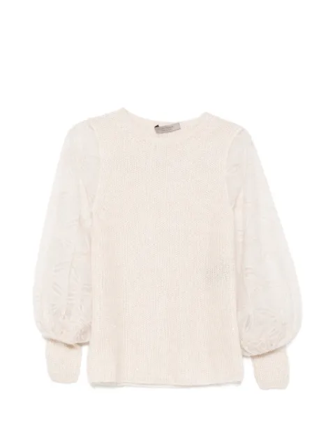 D.Exterior sequin-embellished puff-sleeve sweater Neutrals 53671