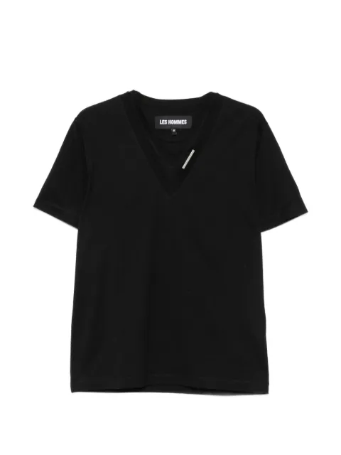 Les Hommes Urban logo-plaque V-neck T-shirt Black LMT110712U