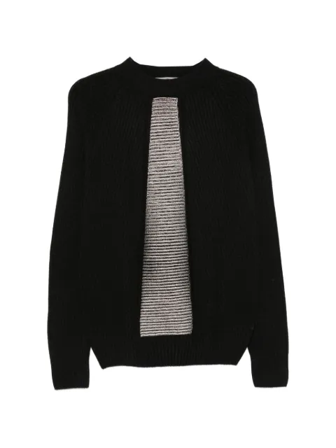D.Exterior ribbed-knit metallic-panel sweater Black 53201