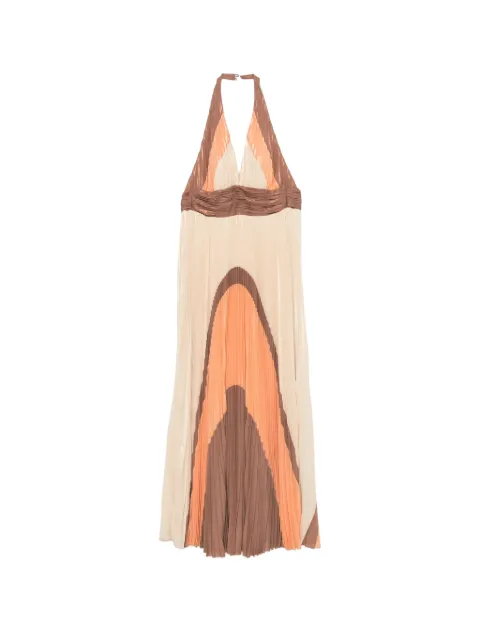 Maestri pleated halterneck maxi dress Neutrals 4639