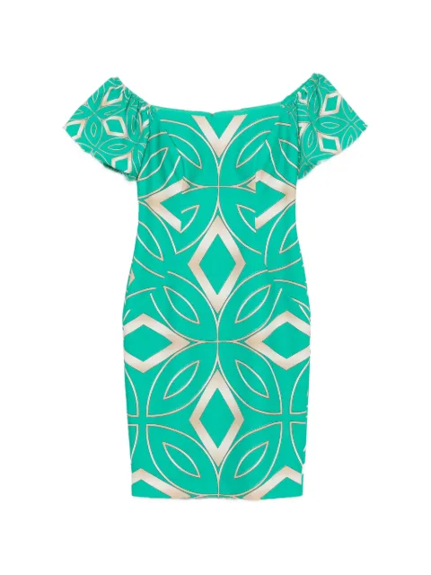 Allure geometric-print off-shoulder dress Green A3831