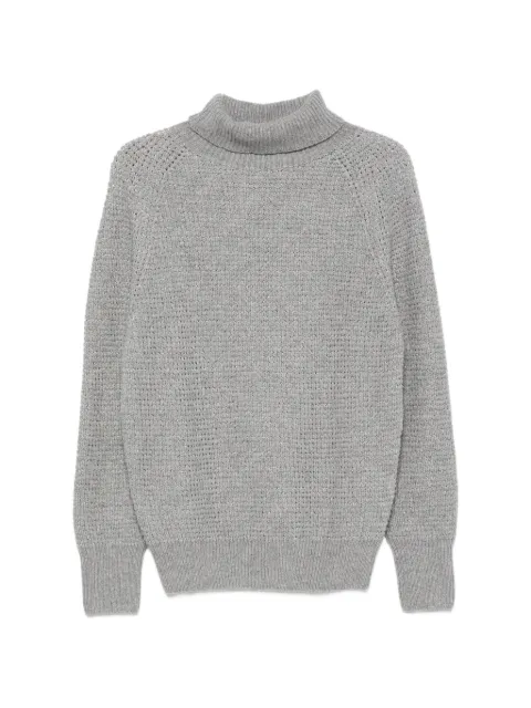 D.Exterior waffle-knit roll-neck sweater Grey 53402