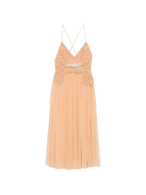 Alberta Ferretti lace-trimmed pleated midi dress Neutrals A04200114