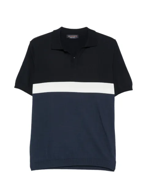 Jeordie's colour-block short-sleeve V-neck cotton shirt Blue 75614