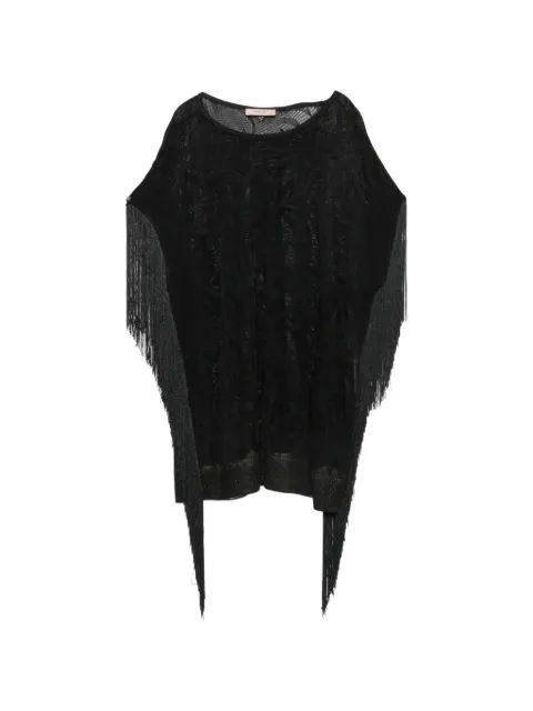 TWINSET fringe-trim jacquard-knit sweater Black 201TT3011