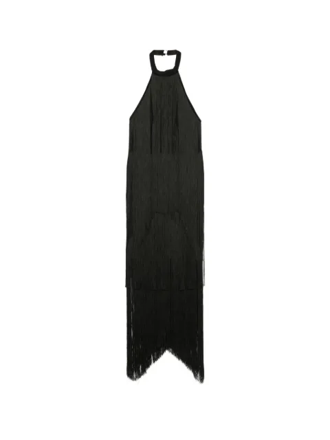ALESSANDRO LEGORA fringe-trimmed halter-neck midi dress Black AL119