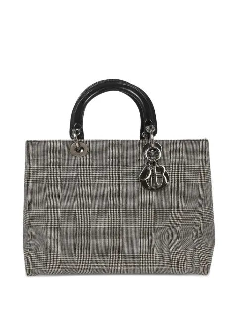 Christian Dior Pre-Owned 1999 large Lady Dior houndstooth canvas handbag Black 135222