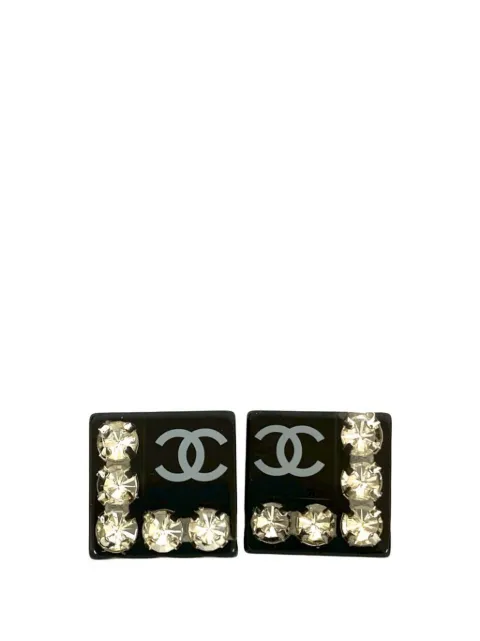 CHANEL Pre-Owned 2005 CC Resin Rhinestone Square Clip On earrings Black IS5LADNWFV1P4XSX