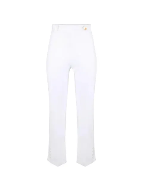 Elisabetta Franchi trousers in double layer stretch crêpe fabric with logo charm White PA16861E2