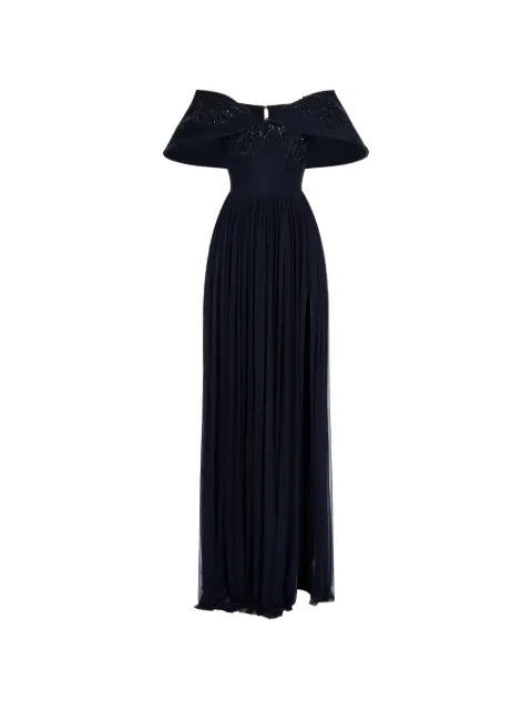 IMROSKA Ale beaded off-shoulder maxi dress Blue ALESILKDRESS