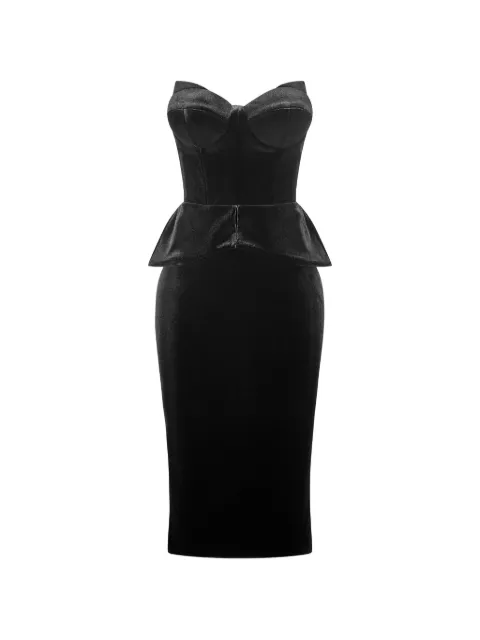 IMROSKA Velvet 22 peplum strapless midi dress Black IMROSKAVELVET22